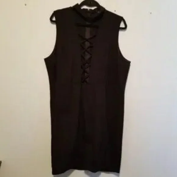 Charlotte Russe Dresses | Charlotte Russe Bodycon Black Mini Dress With Choker Collar And Lace Up | Color: Black | Size: 3x | Tsandak's Closet